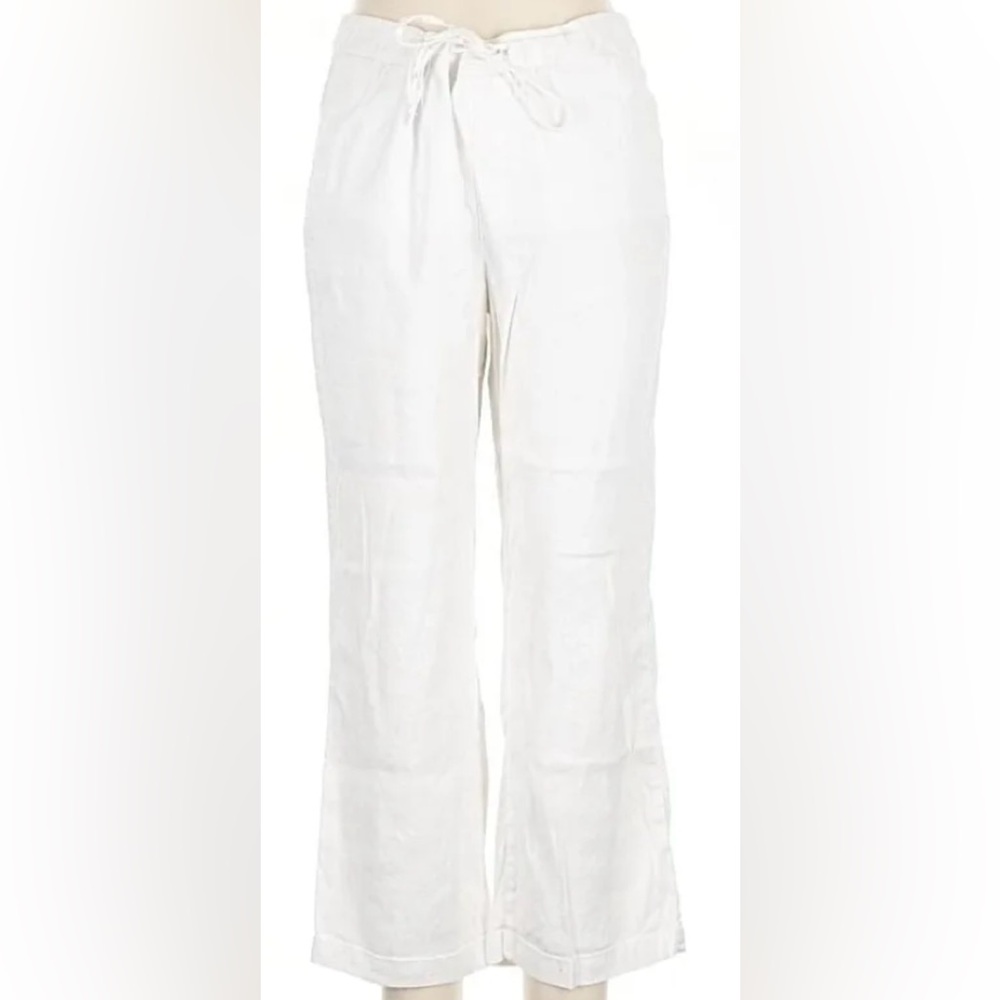 NYDJ The Trouser Optic White Linen Blend Draw String Pants Sz 6P - Picture 2 of 7